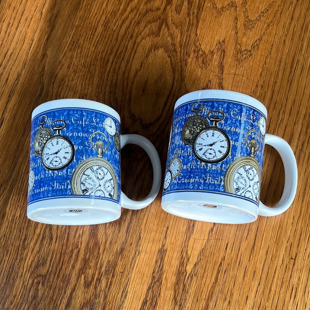 2 NEW MICROWAVE & DISHWASHER SAFE BLUE & WHITE MUGS